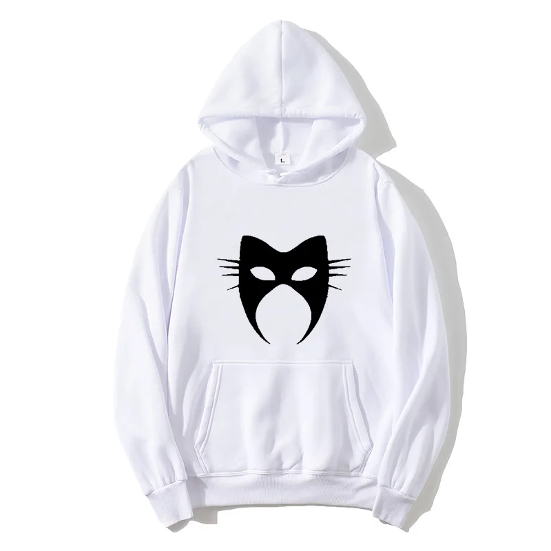

Fashion Mask Cat Hooded Sweatshirts Letter Print Men's Autumn Pullover Black Pink Blue Print Ladies Warm Pullover Hoodie