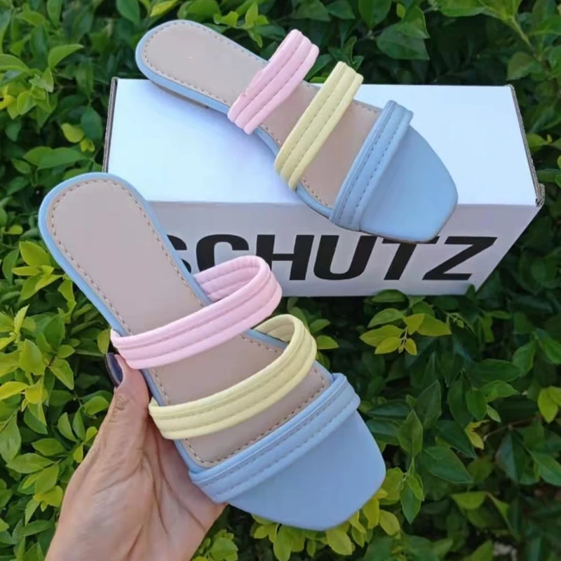

New Sandals for Women 2022 Summer Fashion Design Mixed Color Casual Slip On Slipper Open Toe Female Shoes Soft Bottom Comfort