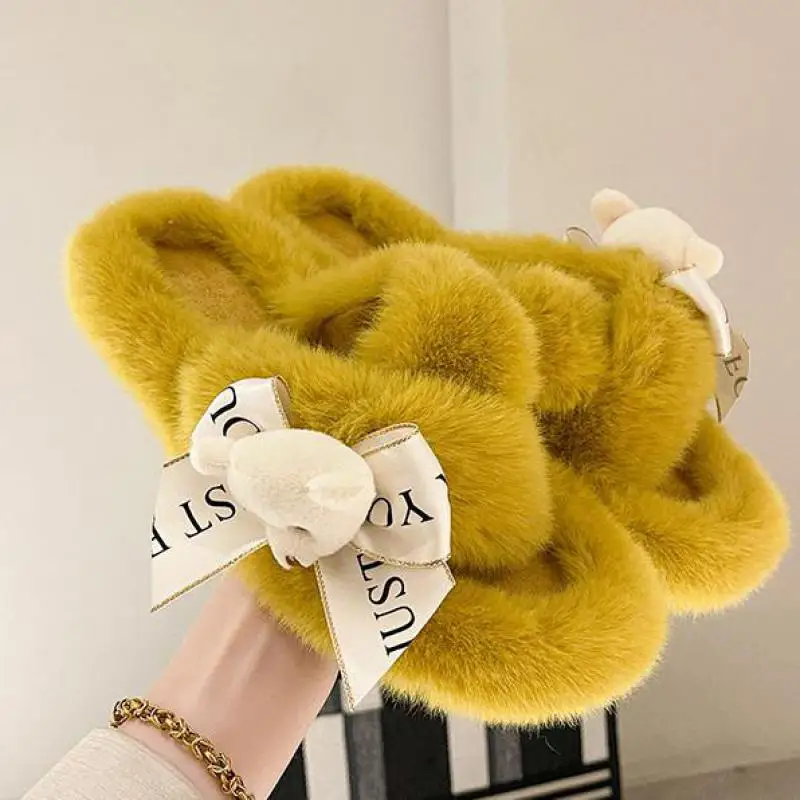 

Winter Women House Furry Slippers Fashion Faux Fur Warm Slip On 2023 Flats Female Home Black Plush Ytmtloy Zapatillas Mujer Casa