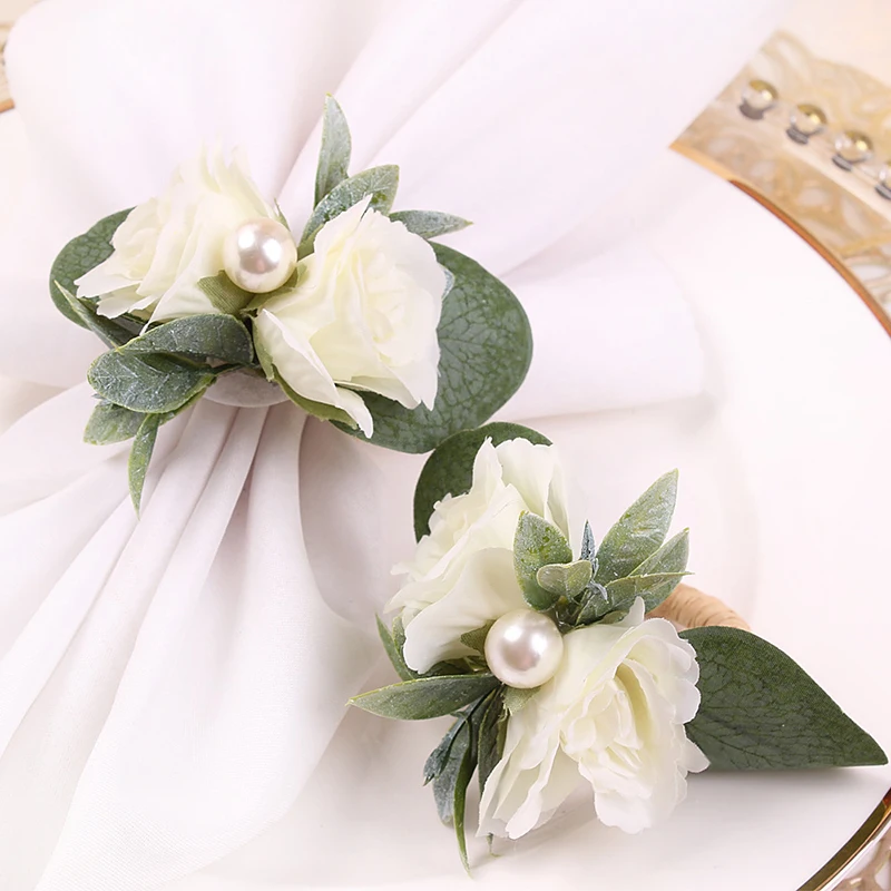 

Rose Artificial Flower Napkin Holder Handmade Napkin Rings For Wedding Party Home Banquet Table Decor Serviette Buckle Holders