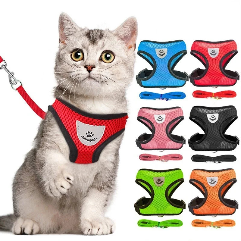

Cat Adjustable Harness Polyester Mesh Soft Breathable Vest Walking Lead Leash for Small Medium Dog Cats Pet Easy Control