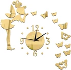 Зеркальные настенные часы с 3d-бабочками, современные дизайнерские акриловые украшения сделай сам для гостиной с зеркальными наклейками, кварцевые украшения с иглами