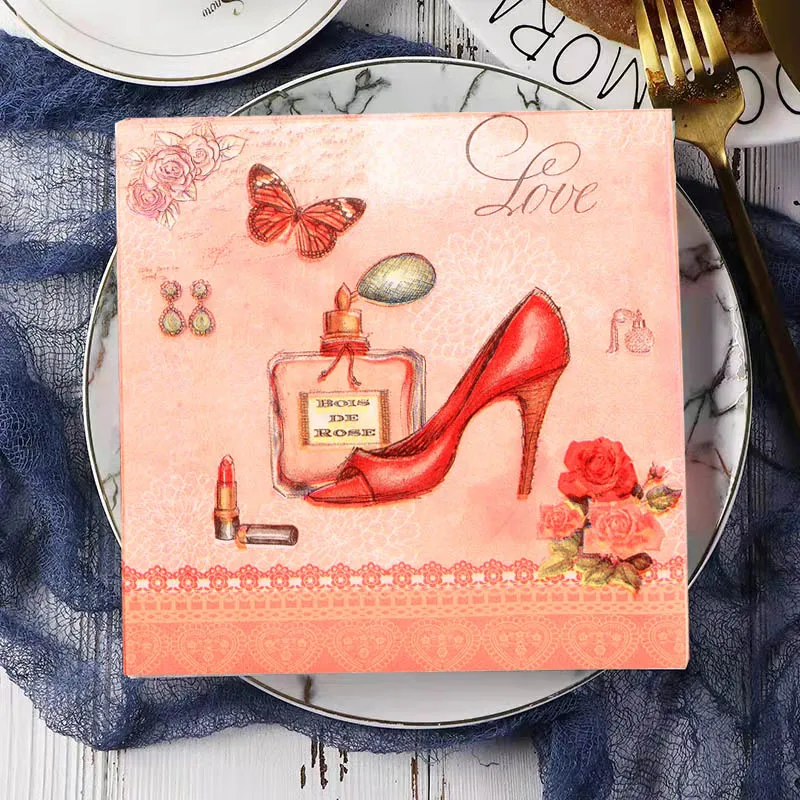 

40PCS High Heel Printed Decopatch Paper Napkins For Decoupage Crafts Tissue Valentine's Day 2022 Birthday Party Table Decoration