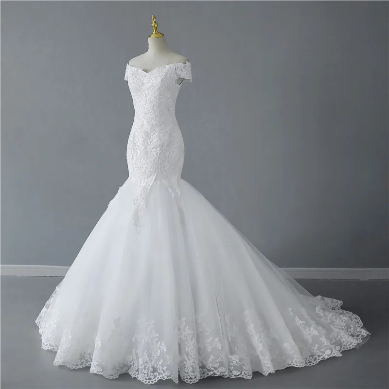 

Light Wedding Dresses New Mermaid Wedding Gown Classic Lace Vestido De Noiva Luxury Lace Real Photo Robe De Mariee Customize