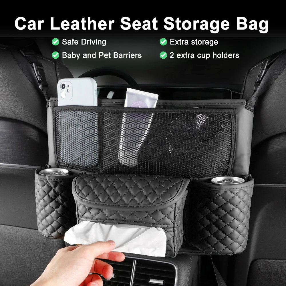 

Car Seat Storage Bag Car Organizer Holder For Handbag Tissue Drink PU Leather Auto Seat Middle Box Hanging Pocket For Stowing