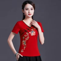 cheongsam womens plus size tops 2022 summer fashion cotton blend embroidery short sleeve chinese style retro qipao shirts woman