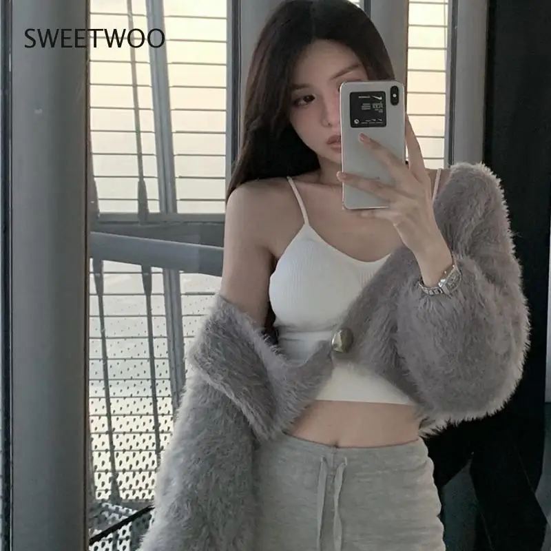 

New 2022 Winter Spring Women's Sweaters V-Neck Casual Buttons Cardigans Fashionable Pocket Korean Knitwears Fashion Slim Tide