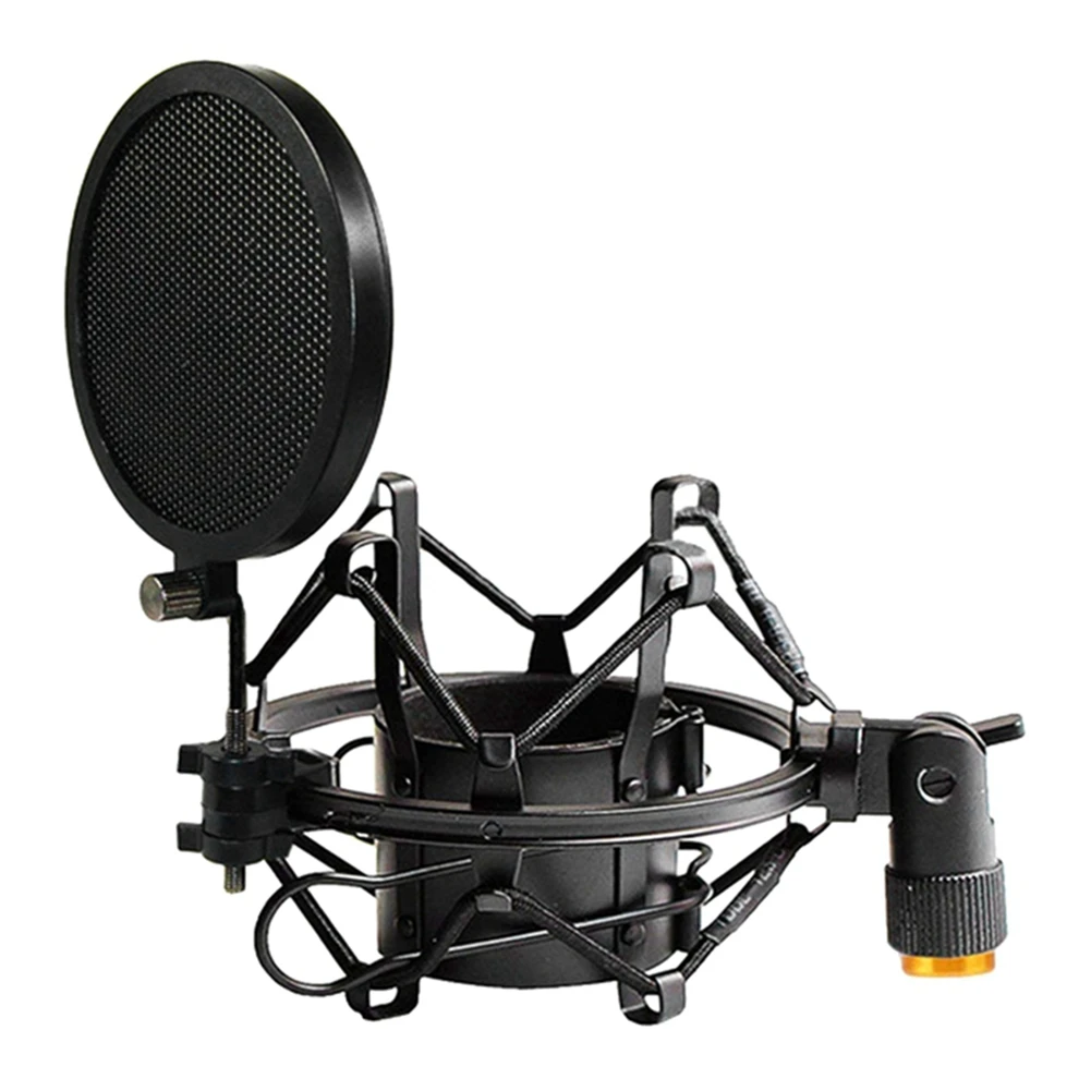 

Microphone Shock Mount with Double Mesh Filter Adjustable Anti Vibration High Isolation Metal Mic Mount Holder Clip
