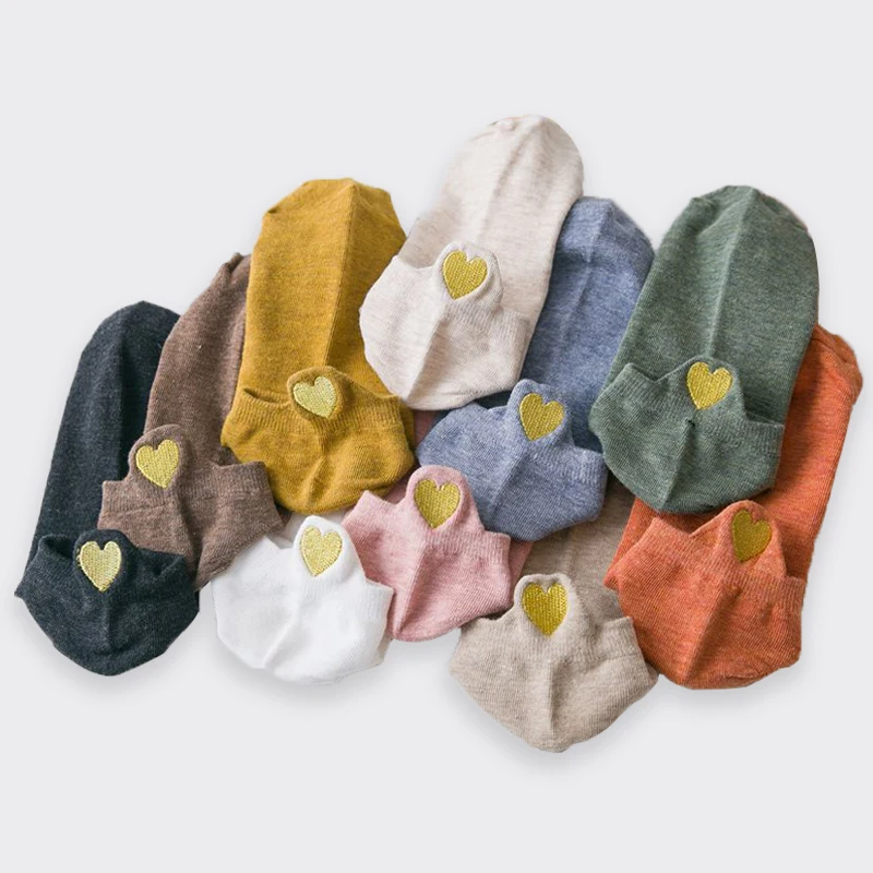 

5 Pair Sets Fashion Cute Cotton Socks Women's Heart Embroidery Casual Low Socks Breathable Thin Funny Ankle Socks Girl