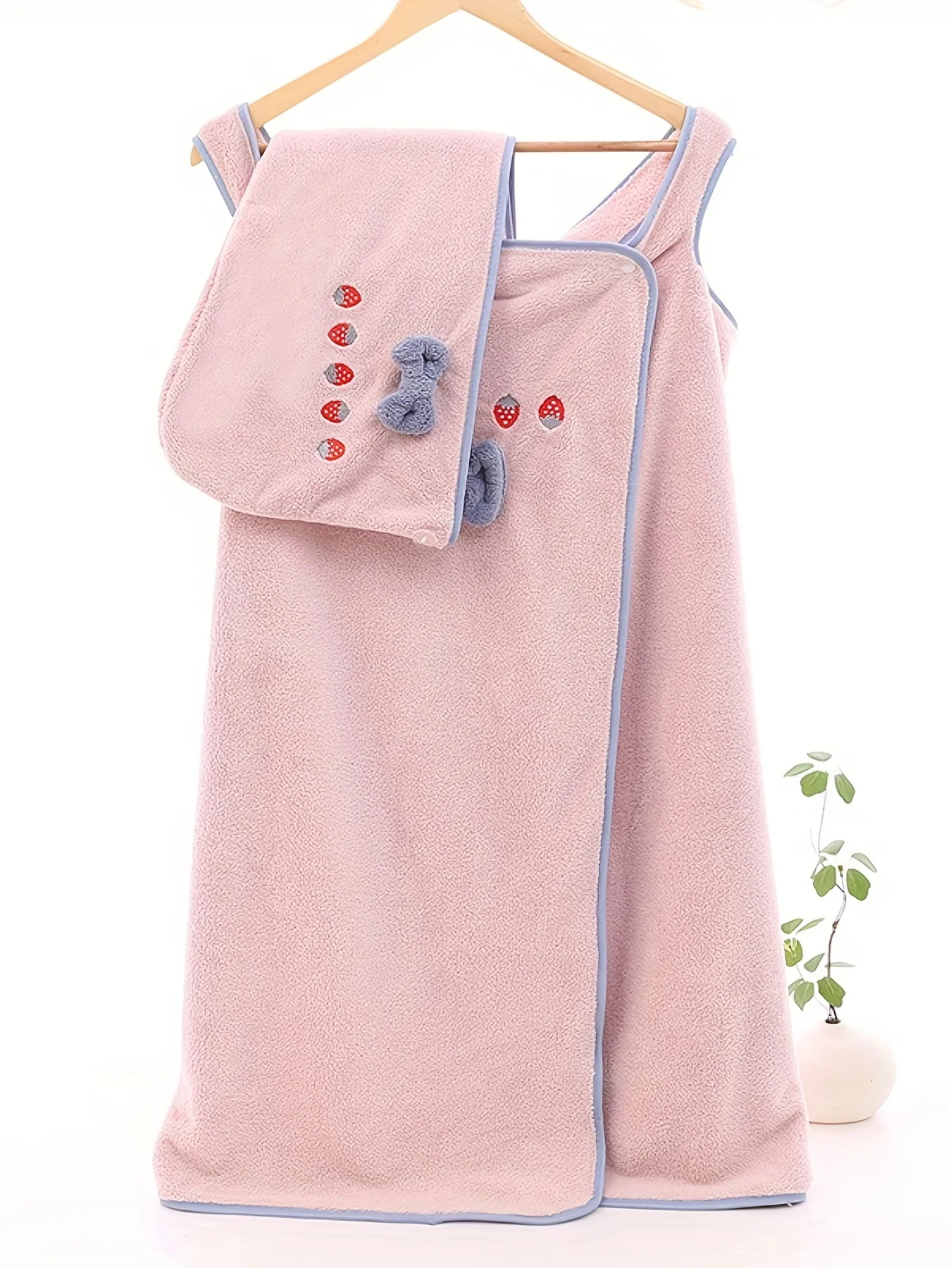 

Soft coral fleece can be worn over an adult slip bath skirt shower cap absorbing water without shedding set