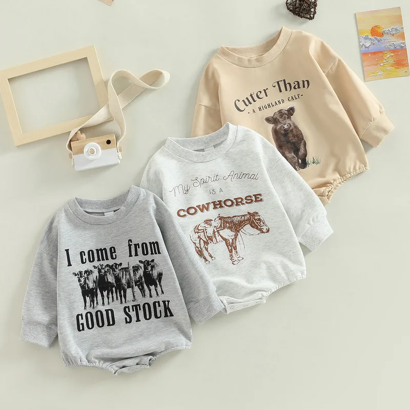 

New born Items Baby Boy Clothes Bodysuits Long Sleeve Round Neck Cow Letter Jumpsuits For Newborn Clothing 0 to 18 Months