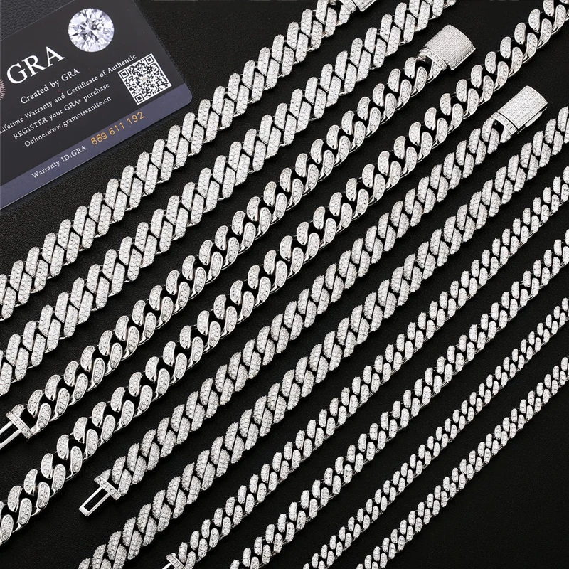 Серебряная Бриллиантовая кубинская цепочка с муассанитом