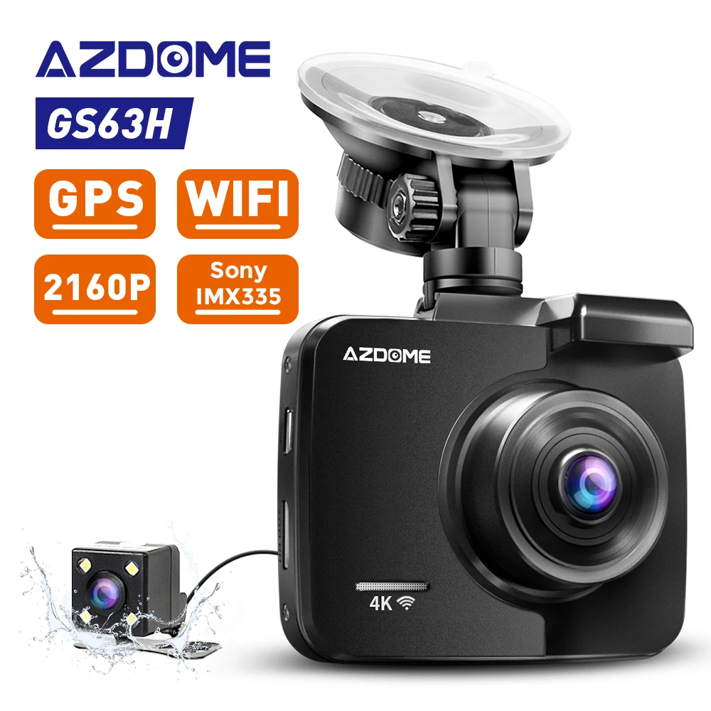 Видеорегистратор AZDOME 2160P GS63H, Автомобильный видеорегистратор с GPS, 4K, Wi-Fi, двойной объектив, камера заднего вида 1080P, Super видеорегистратор ночного видения, 24-часовой режим парковки