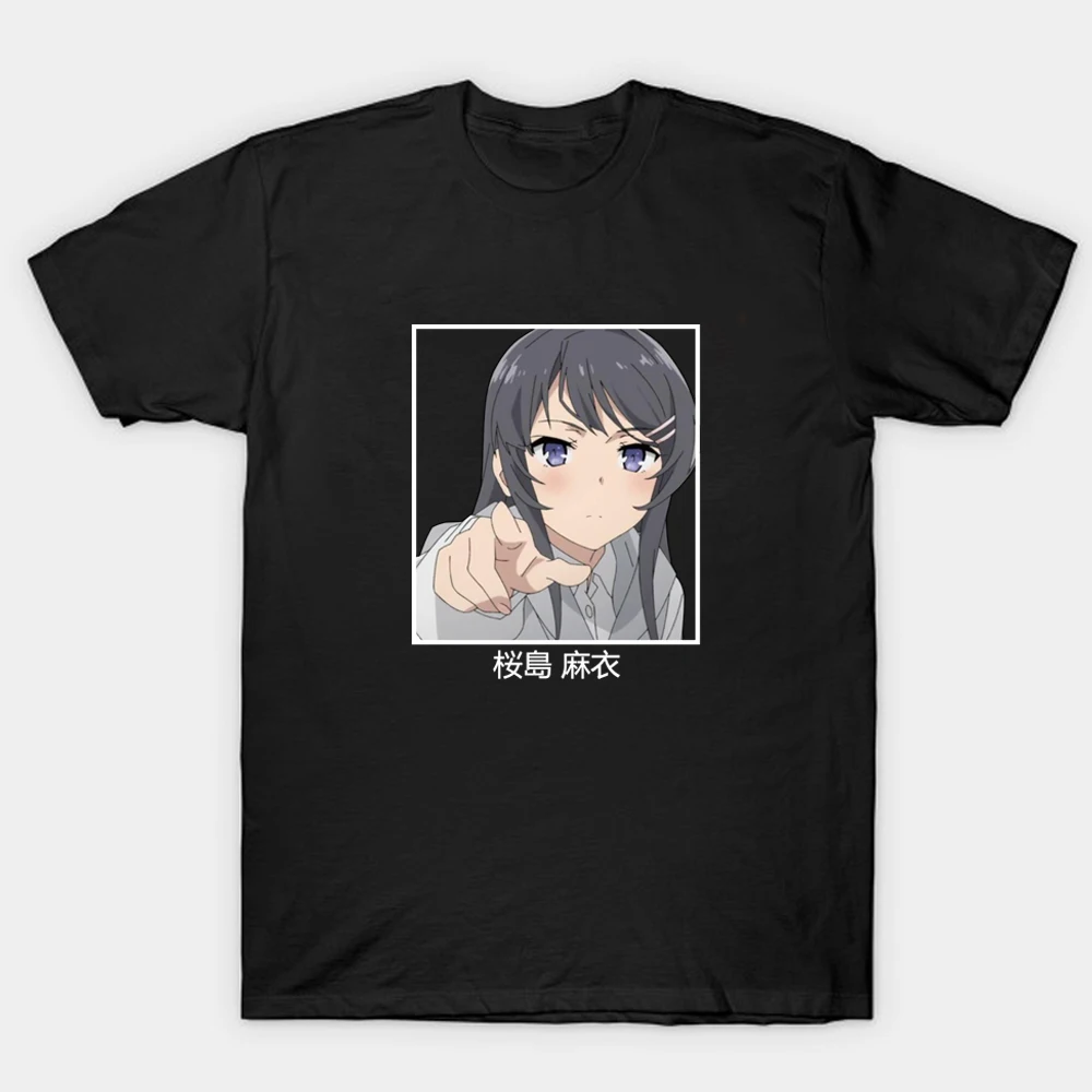 

Kawaii Мультфильм Sakurajima Mai футболка унисекс уличная одежда для женщин мужчин манга Повседневный короткий рукав черный Спорт