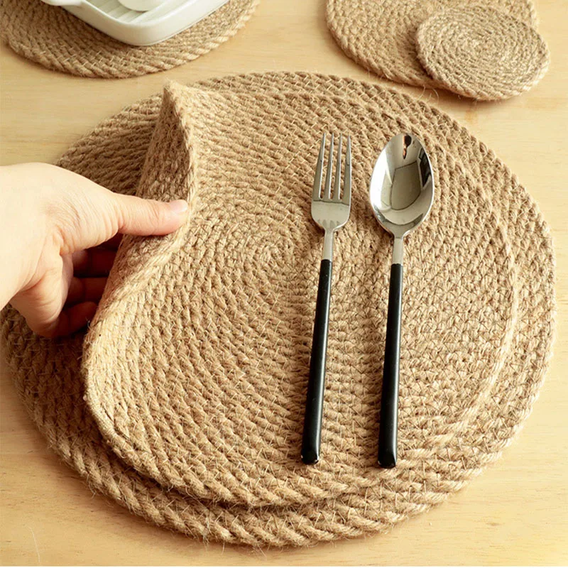 

JUTE NATURAL MATS & PADS NONTOXIC TABLE MAT DECORATION COFFEE MUG COASTERS KITCHEN ACCESSORIES WEAVNING HEAT INSULATED PLACEMAT