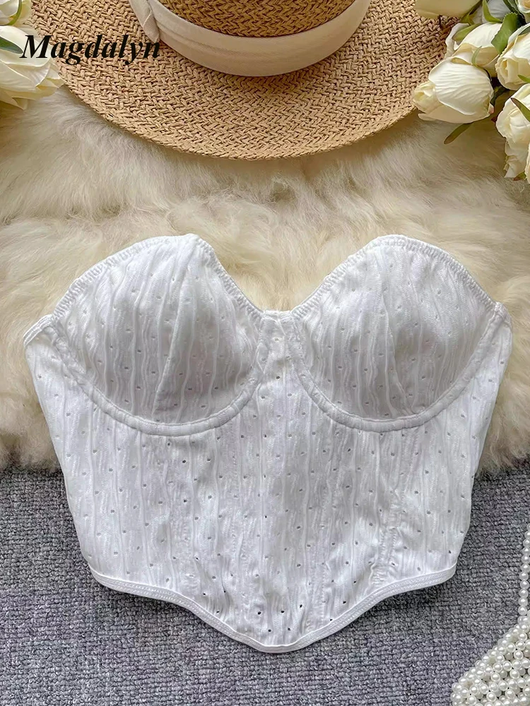 

Magdalyn Summer Off Shoulder Irregular Women Tanks Fashion Streetwear Cropped Tops Party Ins Solid Backless Strapless Slim Camis