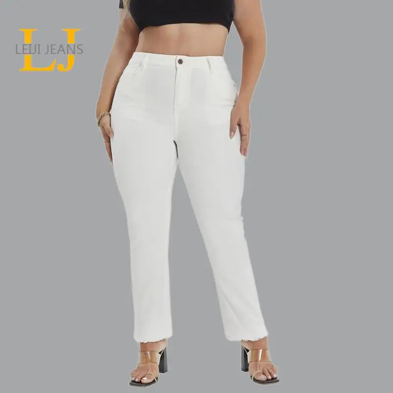 

LEIJIJEANS новые осенние повседневные джинсы с высокой талией размера плюс 5XL классические джинсы полной длины свободные прямые джинсы черные ж...