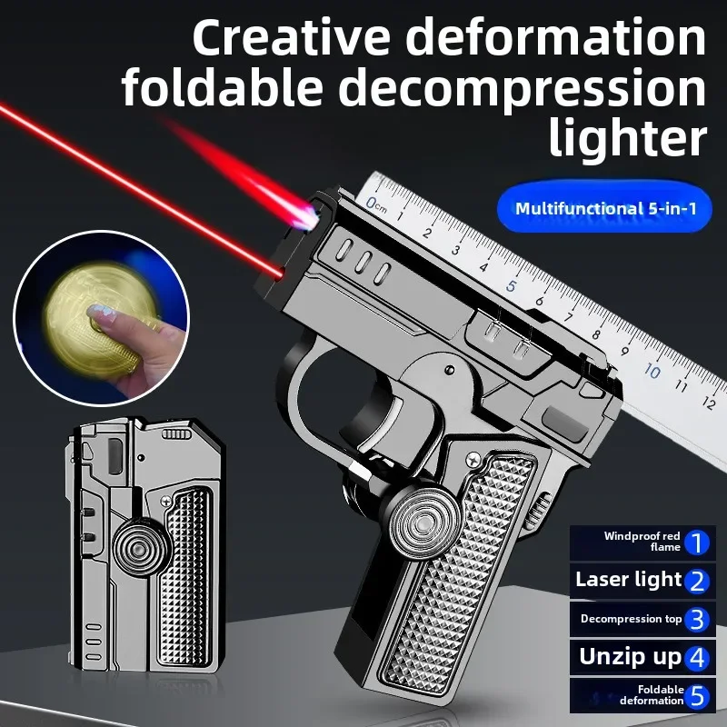 Ветрозащитная двойная складная надувная зажигалка металлическая струя красное