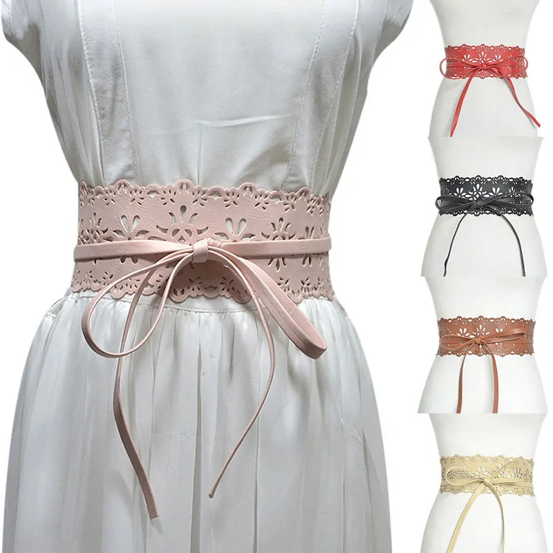 

New Women Bow Lace Belt Corset Wide Belts for Women Black White Female Self Tie Obi Cinch Waistband Wedding Dress Waist Band