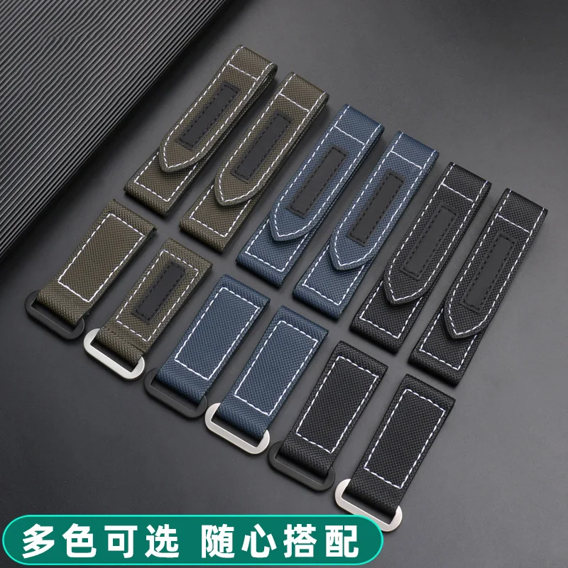 Carbon Fiber Check Nylon Canvas Strap for Panerai Lumino PAM01118 01661 Waterproof Watchband Bracelet 24mm Black Blue