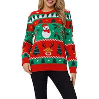 large size christmas sweater womens new loose casual christmas tree snow pattern top