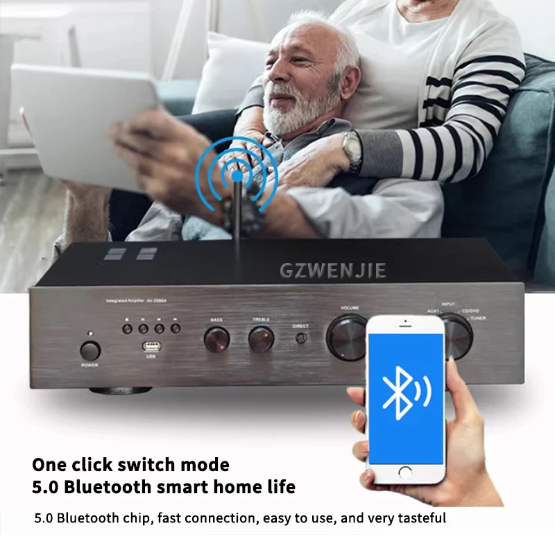 Фото AV2080 Усилитель мощности Bluetooth 5,0 Аудиоусилитель Hi-Fi Стерео Усилители динамиков Hi-Fi Amplificador Amp 250Wx2 №2