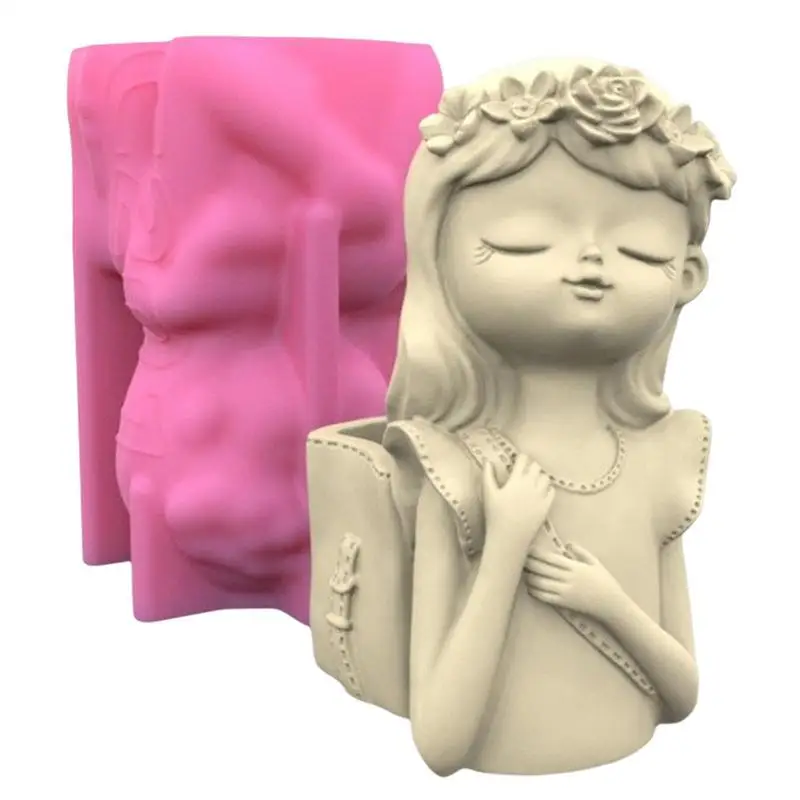 

Cute Girl Shaped Flower Pot Mold Pen Holder Candle Handmade Crafts Resin Mold Home Decoration Plant Flower Pen Table Accessorie