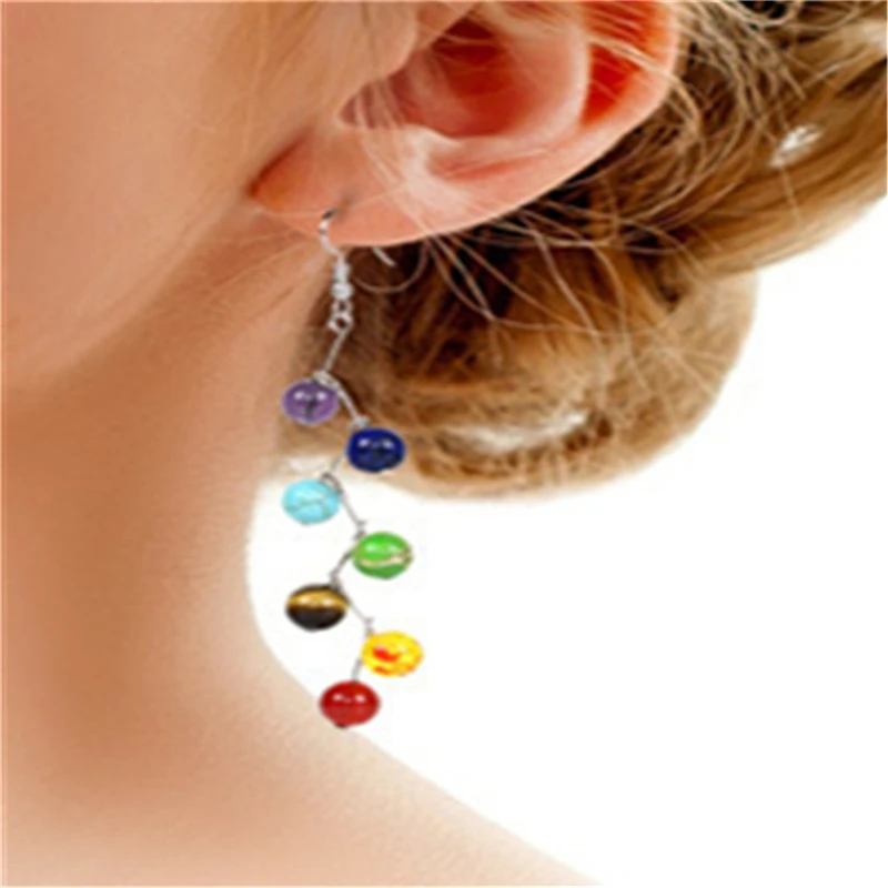 

Yoga Seven Chakra Agate Pendant Necklace Earring Anklet Set Stone Lady Earring Necklace Girl Birthday Jewelry Gift
