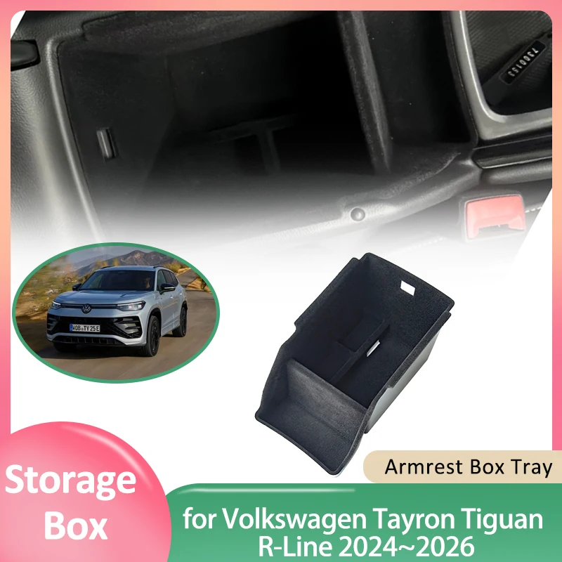 Фото Для Volkswagen VW Tayron Tiguan R-Line 2024~2026: Автомобильный органайзер для центральной консоли из АБС-пластика с резиновым ковриком, лоток-органайзер для подлокотника, аксессуар №2