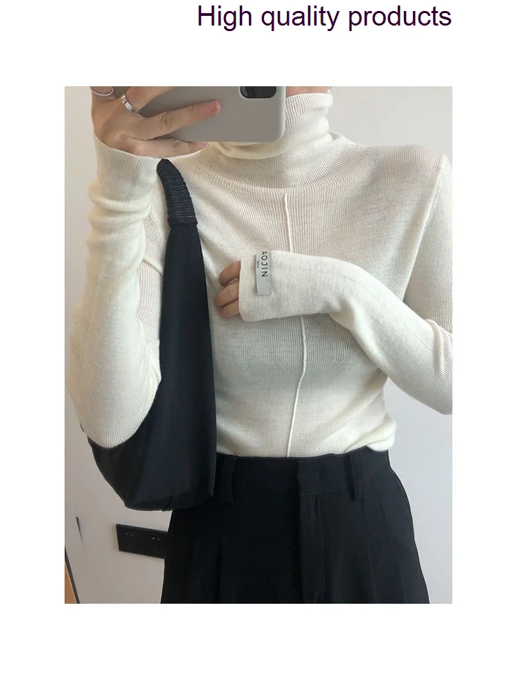 

Elegant Korean Tutrleneck Basic Elastic Knitwear Women's Solid Slim Casual Long Sleeve Pullover Top Jumpers Spring 2023