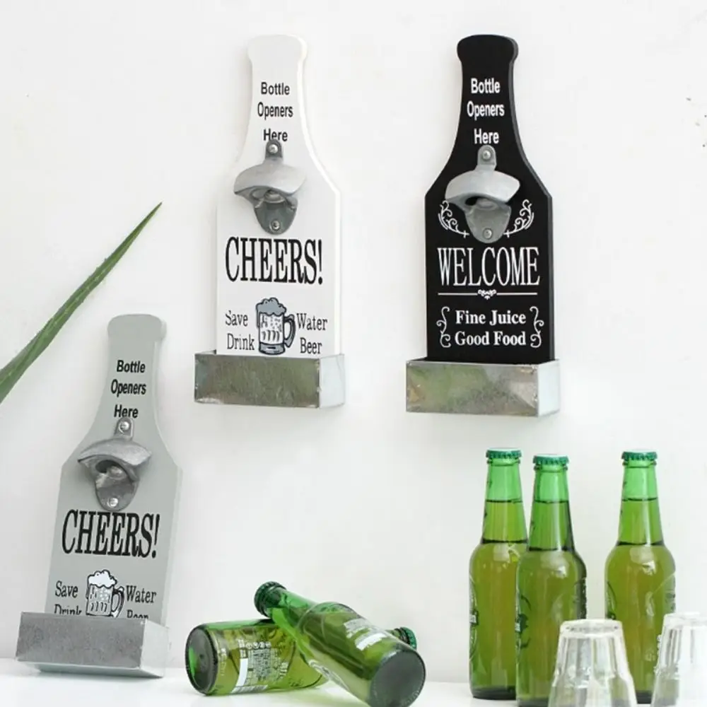 Wall Mounted Beer Opener Vintage Kitchen Gadgets Wood Bottle