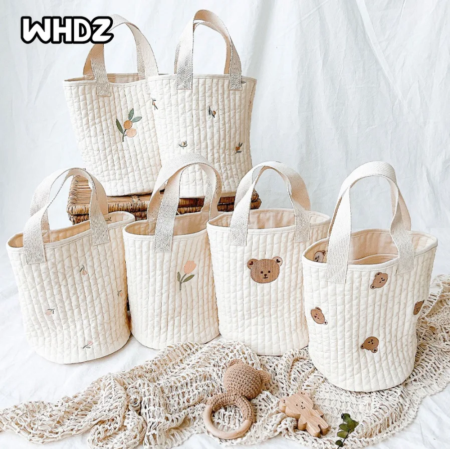 

Baby Stroller Storage Bag Bottle Diaper Bag Cotton Embroidery Portable Bucket Bag Cute Bag Mommy Bag Baby Diaper Bag