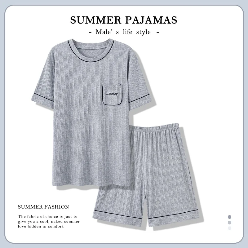 New Cotton Pajamas Men's Summer Homewear Thin Short-sleeved Shorts Loungewear Senior Sense Sleepwear Fat Plus Size Home Wear Set