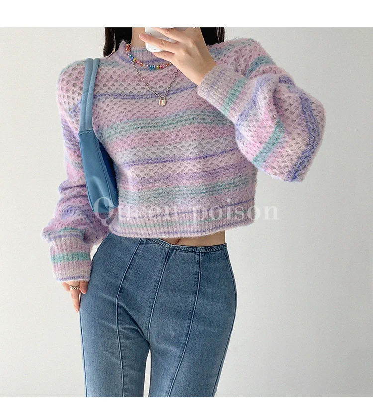 

fashion spring 2022 new spaced dyed knits women pullover ropa mujer short design regan sweaters female tie dye for knitswear