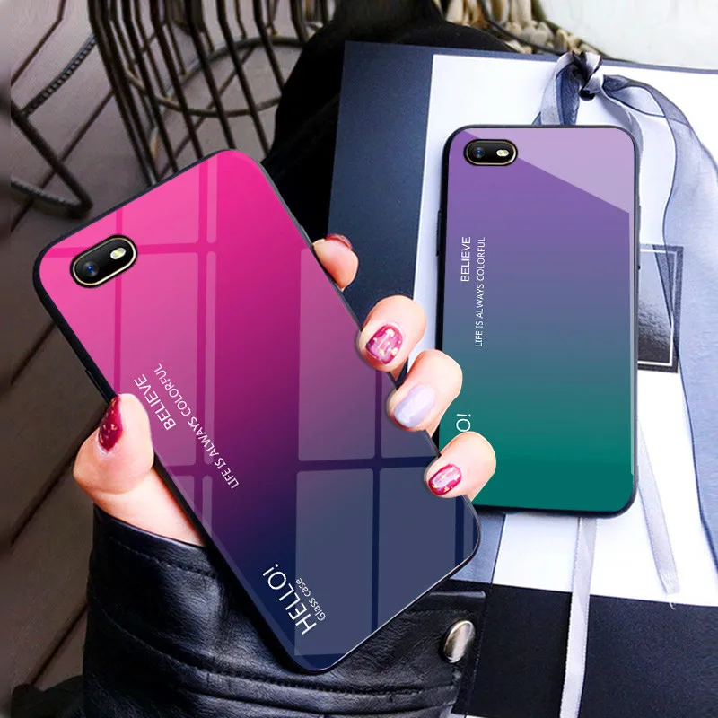 Чехол Realme C2S C2 rmx008 rmx45, жесткий чехол с градиентным стеклом, чехол для Realme C2S C2 RealmeC2, Противоударная стеклянная задняя крышка