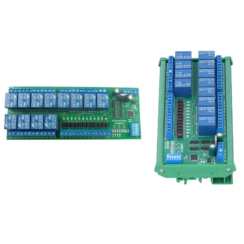 

2 Set 24V 12Ch Digital Input Output UART RS485 Relay Module For PLC PTZ LED Motor Machine, Only Board & DIN35 Rail Box