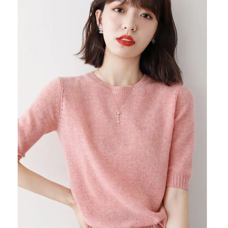 

New Fashion 2022 Spring Medium Sleeve Knitted Top Versatile Fashionable Top Short Sleeve T-shirt Women