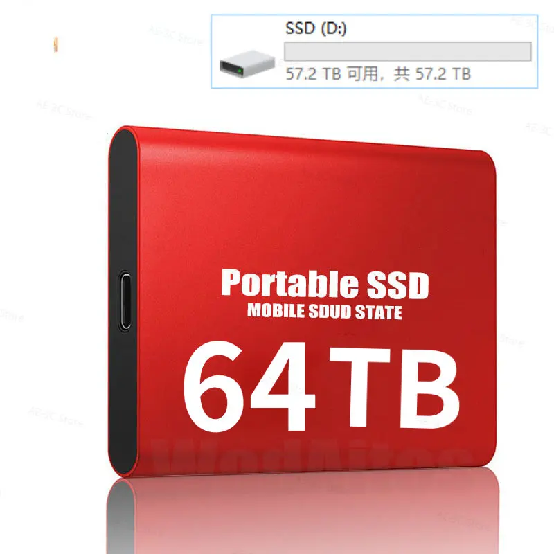 

Портативный высокоскоростной мобильный твердотельный накопитель 4 ТБ 8 ТБ 16 Тб 64 ТБ SSD мобильные жесткие диски внешнее хранилище Декорации для ноутбука