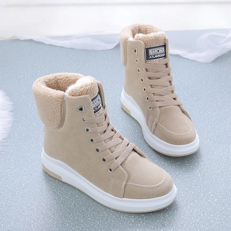 Купи 2022 Winter Boots Women Ankle Warm PU Plush Winter Shoes Sneakers Flats Lace Up Ladies Shoes Outdoor Women Short Snow Boots за 902 рублей в магазине AliExpress