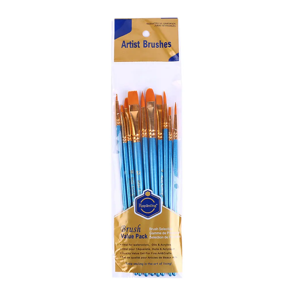 

Набор кистей с голубой деревянной ручкой, нейлоновые художественные принадлежности для рисования акварелью, маслом, холстом, 10 шт.