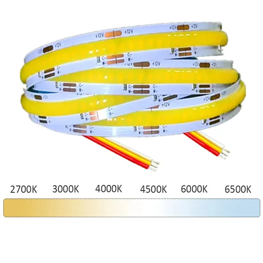 

Светодиодная лента CCT COB с высокой плотностью, 608 светодиодов/м, гибкая диммируемая Светодиодная лента FOB, со сменными светодиодами от 2700 к до 6500 К, 12 В постоянного тока, 24 В
