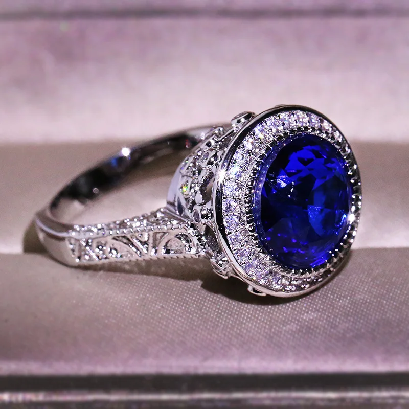 

Blue Sapphire Bizuteria Jewelry 925 Silver Sterling Ring for Unisex Anillos De Silver 925 Jewelry Setting Wedding Band Ring Anel
