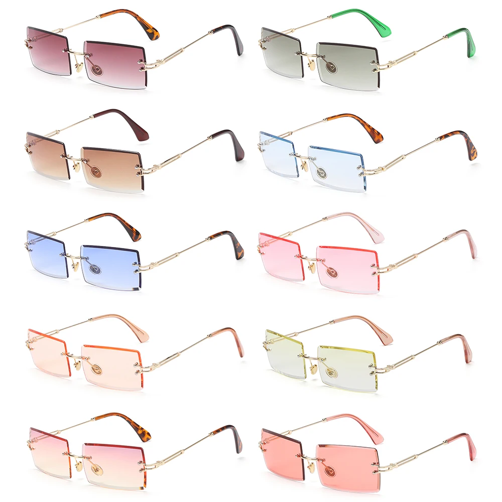

2022 Fashion Vintage Rimless Rectangle Sunglasses Women Men Ultralight Metal Frame Eyewear UV400 Glasses