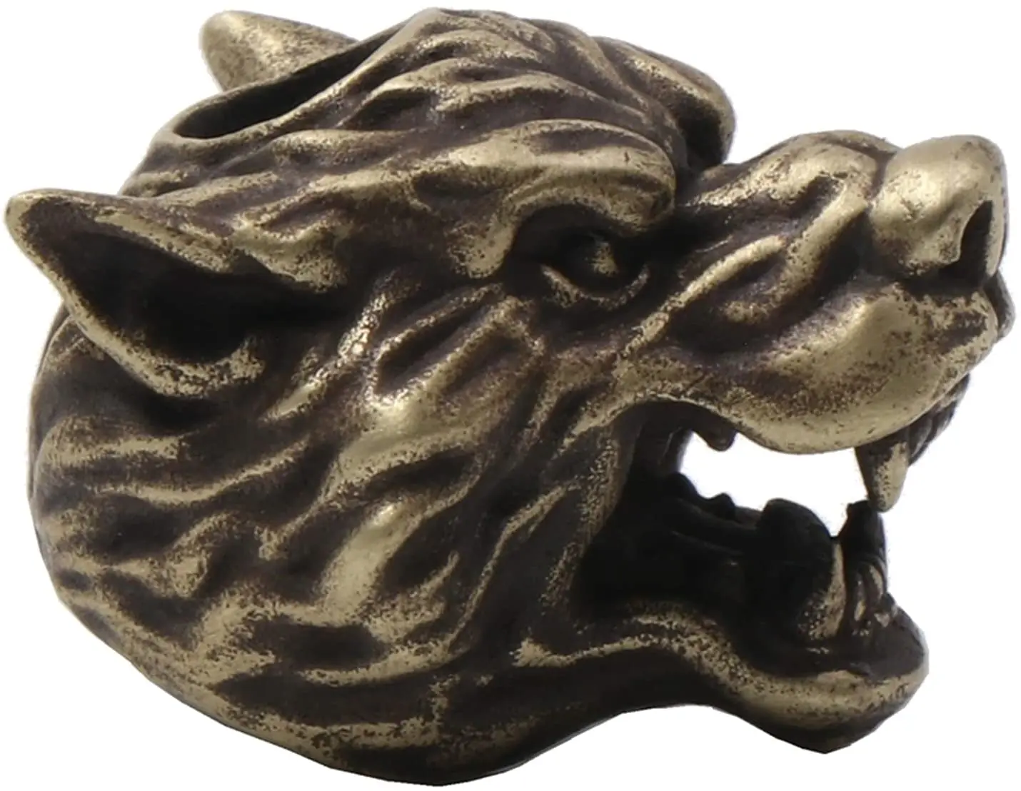 

EDC твердая латунь голова Волка 3D подвеска Паракорд инструмент бусы на шнурок молния потянуть подарок (латунь)