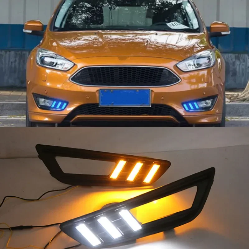 2 шт. светодиодные дневные ходовые огни для Ford Focus 3 MK3 2015 2016 2017 2018 желтая функция