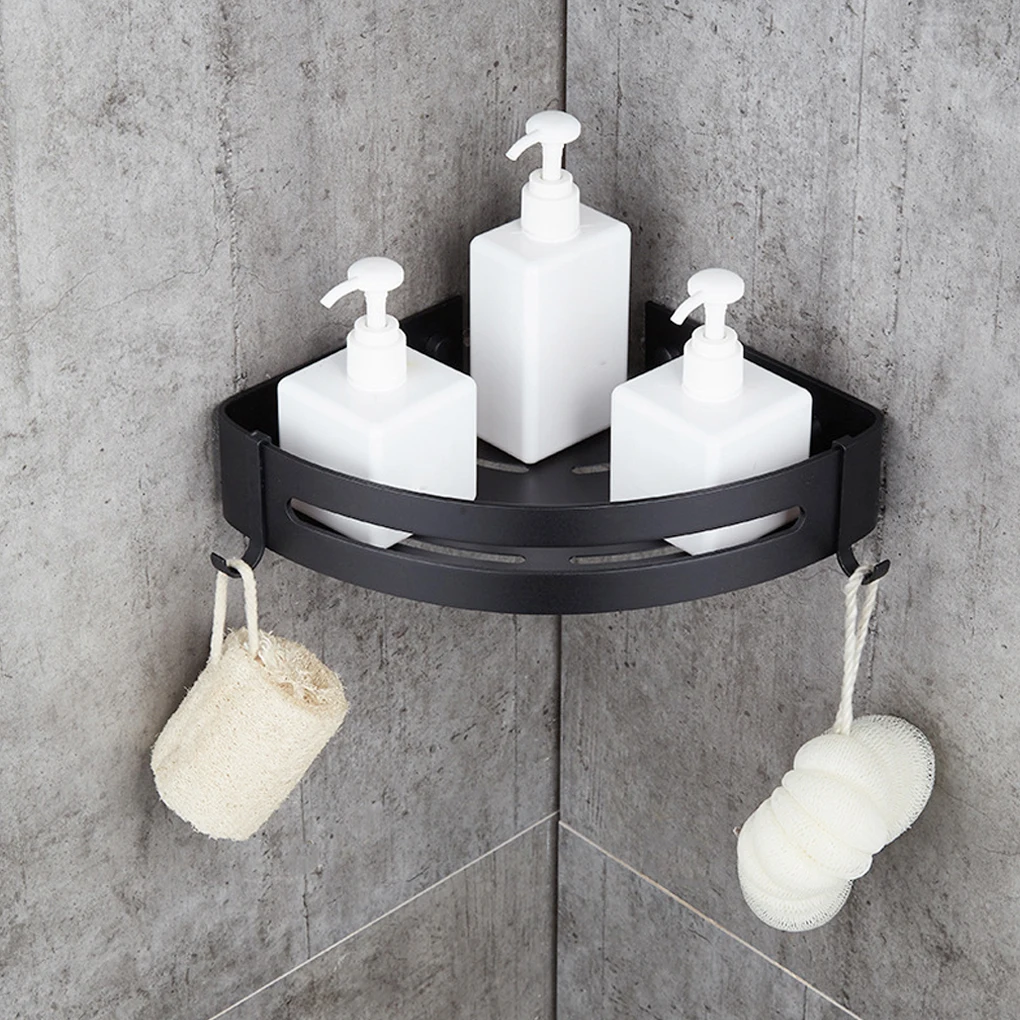 

Triangle Towel Shower Storage Rack Black Corner Shelves Wall Mounted Aluminum Shampoo Holder No Drill Bathroom Shelf Organizer