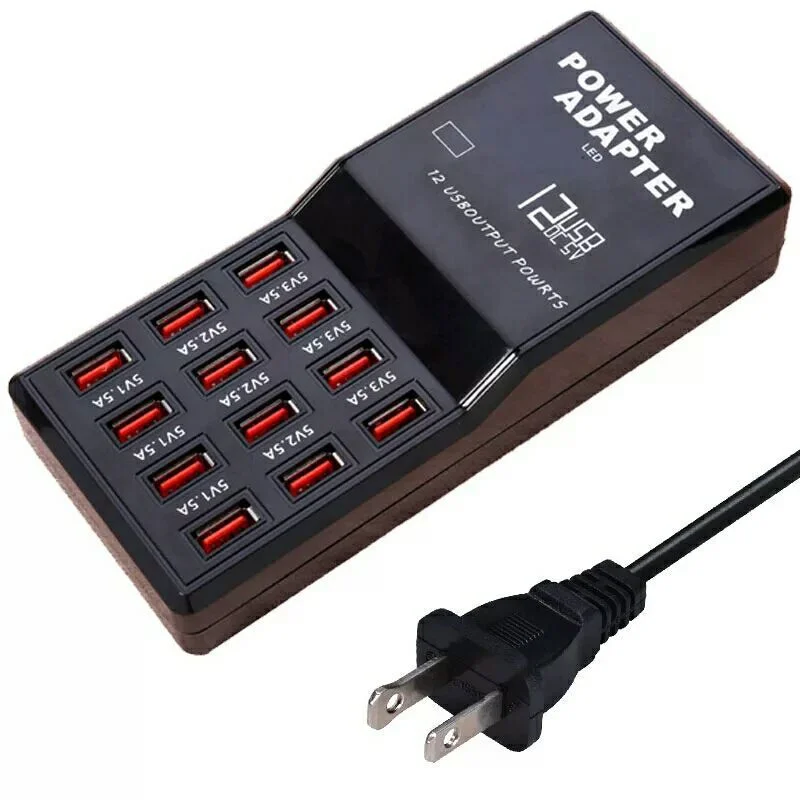

Basix 12-port USB Smart Charger Socket Porous USB 5V/12A Multi-port USB Power Adapter for iPad Tablet Mobile Phone