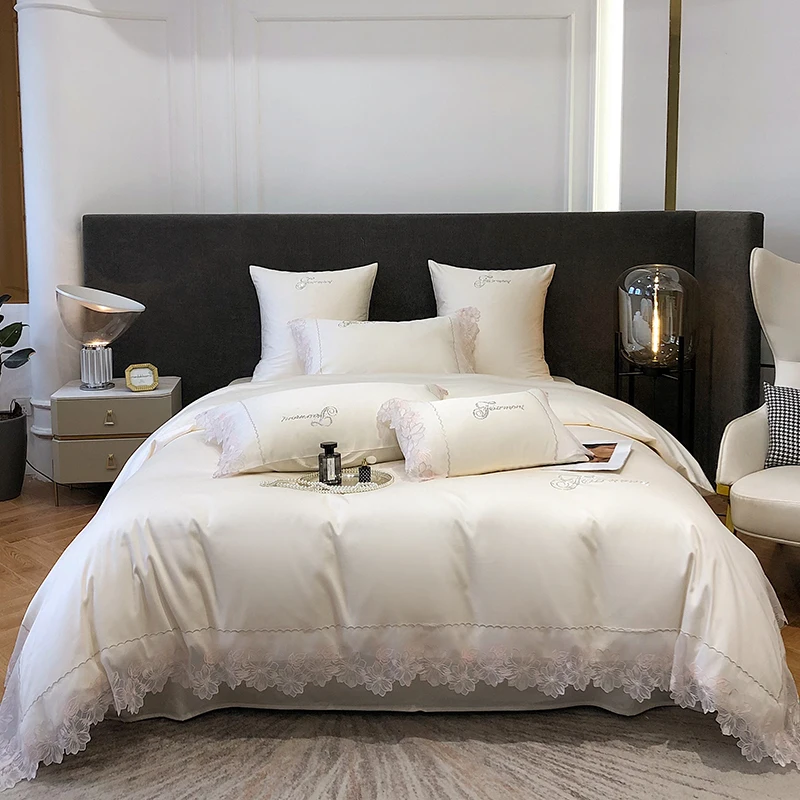 

Роскошный кружевной комплект постельного белья принцессы из мягкого сатина 1000TC Египетский хлопок комплект пододеяльника простыня набор п...