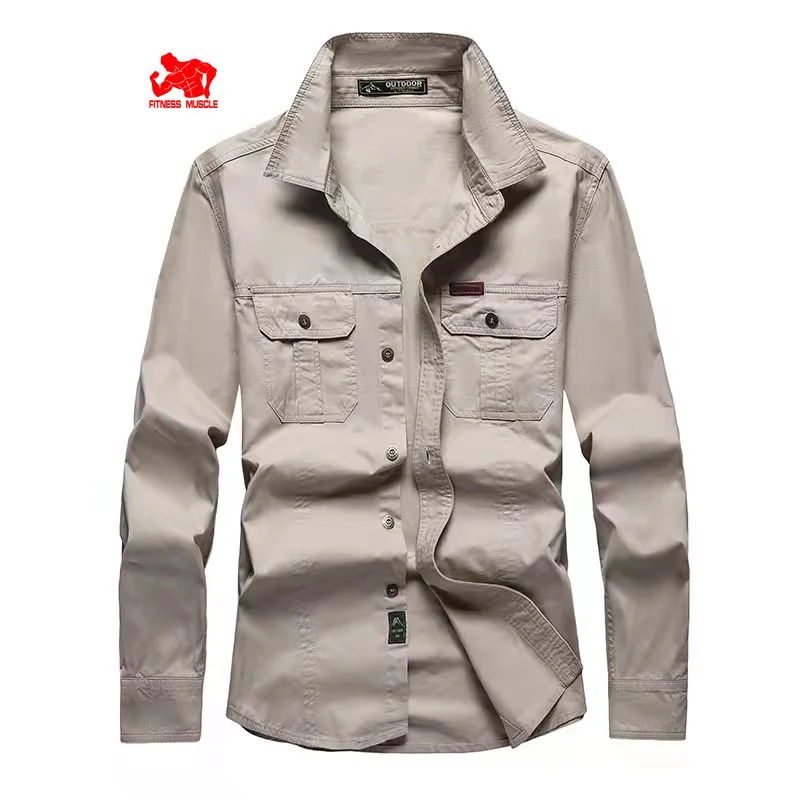 New Spring Men's Casual Workwear Long Sleeve Shirts Men's Slim Fit Solid Color Cotton Shirts Breathable Sports Tops