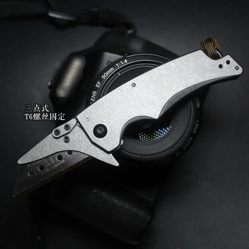 EDC Titanium Alloy Handle Folding Knife Hollow Paper Cutting Art Blade Unpacking Camping Pocket Survival Outdoor |